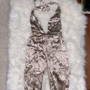 Champagne halter jumpsuit. Backless